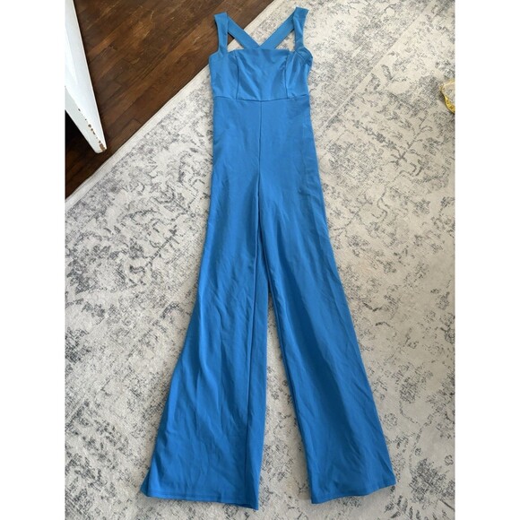 Lulus Glamorous Dedication Blue Sleeveless Wide-Length Jumpsuit Size Medium Sexy - Picture 2 of 8
